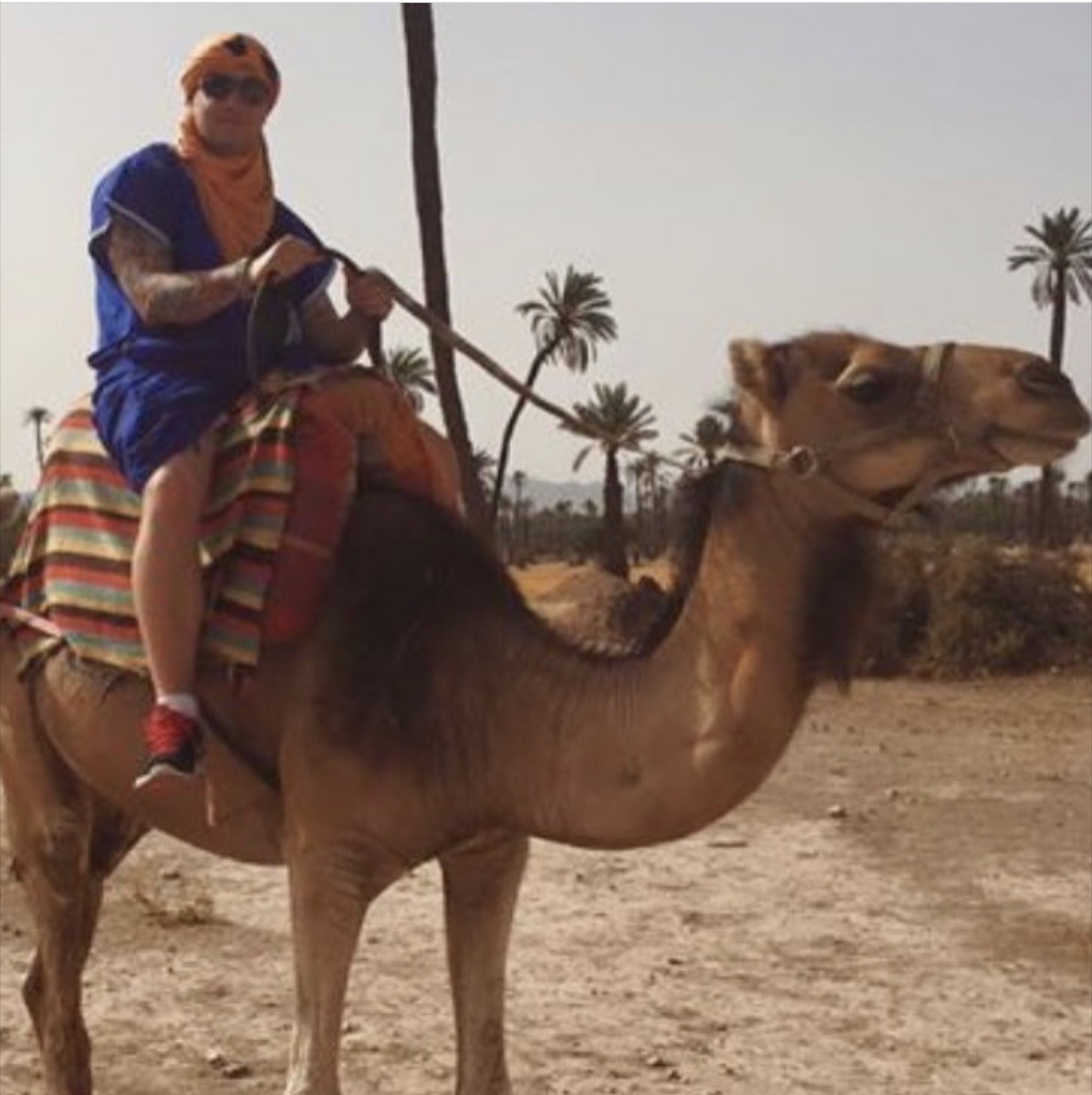 Riding a camel in Marrakech